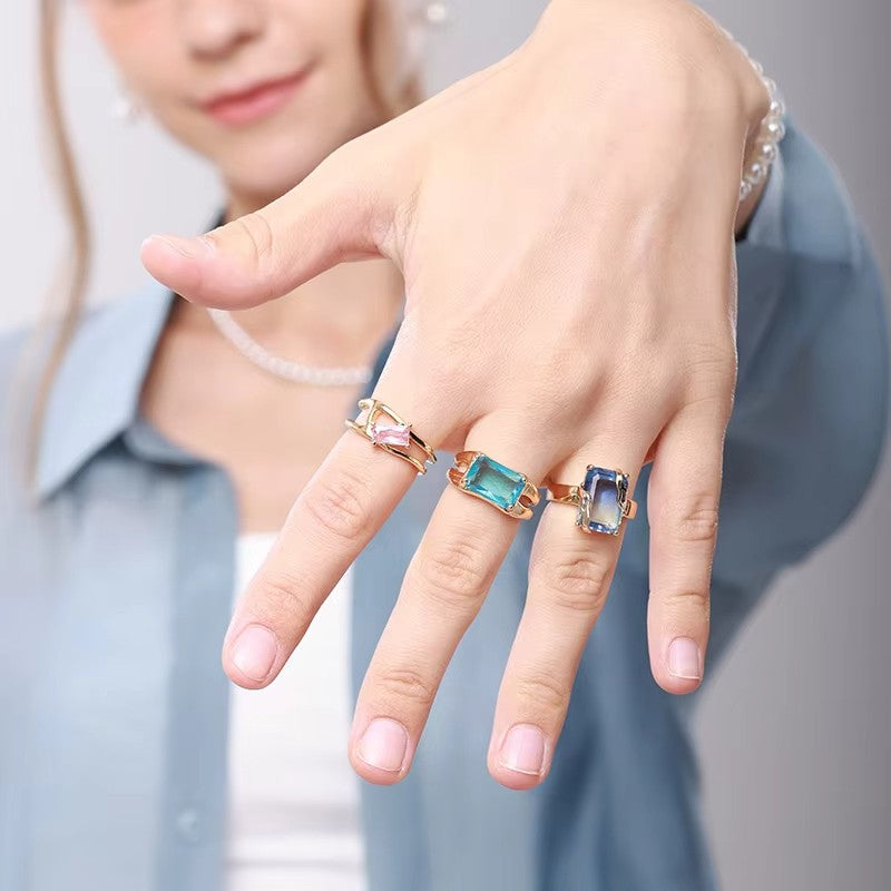 Anéis de Luxo em Aço Inoxidável Banhado a Ouro Pedra Colorida Zircônia Cristal Coração Anel Feminino Casamento Joias Boho Presente de Natal