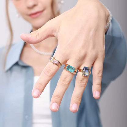 Anéis de Luxo em Aço Inoxidável Banhado a Ouro Pedra Colorida Zircônia Cristal Coração Anel Feminino Casamento Joias Boho Presente de Natal