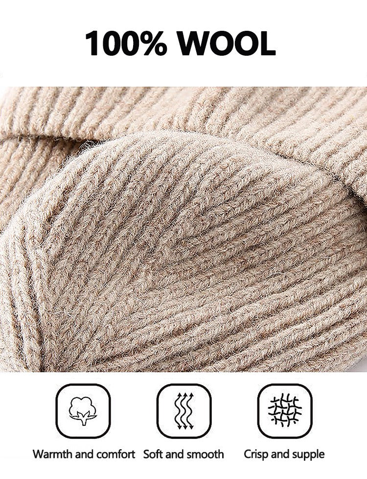 Pure Wool Beanies Knitted Cap Women Men Knitted Hat Casual Bonnets Soild Colour Autumn Winter