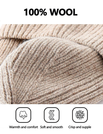 Pure Wool Beanies Knitted Cap Women Men Knitted Hat Casual Bonnets Soild Colour Autumn Winter