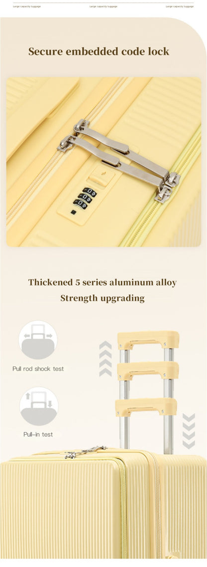 sushimu Suitcase Wide Handle Travel Suitcase Men 20 24 26 Carry-On Luggage Women PC Aluminum Frame Trolley Case