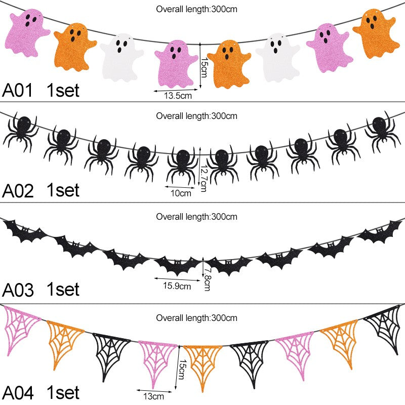3M Halloween Paper Banner Horror Bat Spider Ghost Flag Garland Bunting For Halloween Home Party Hanging Props Decorations