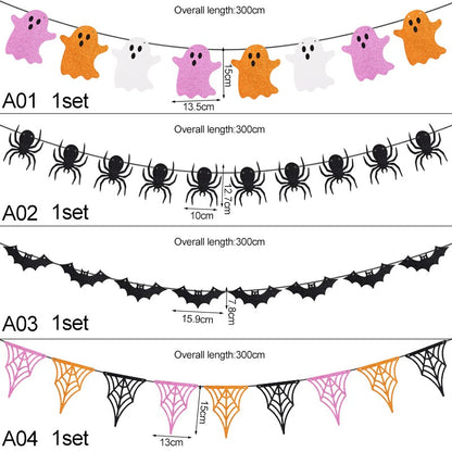 3M Halloween Paper Banner Horror Bat Spider Ghost Flag Garland Bunting For Halloween Home Party Hanging Props Decorations
