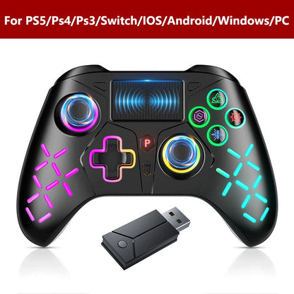 Controller for PS5/PS4/PS3/Steam/PC RGB Wireless Control Joystick Hall Linear Trigger Gamepad Turbo Dual Vibration Game Remote
