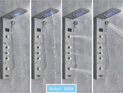 Sistema de Torre de Painel de Chuveiro de LED Coluna de Chuveiro de Cascata de Chuva com Tela LCD de Hidroeletricidade com Torneira de Chuveiro de Spa de Corpo com Massagem