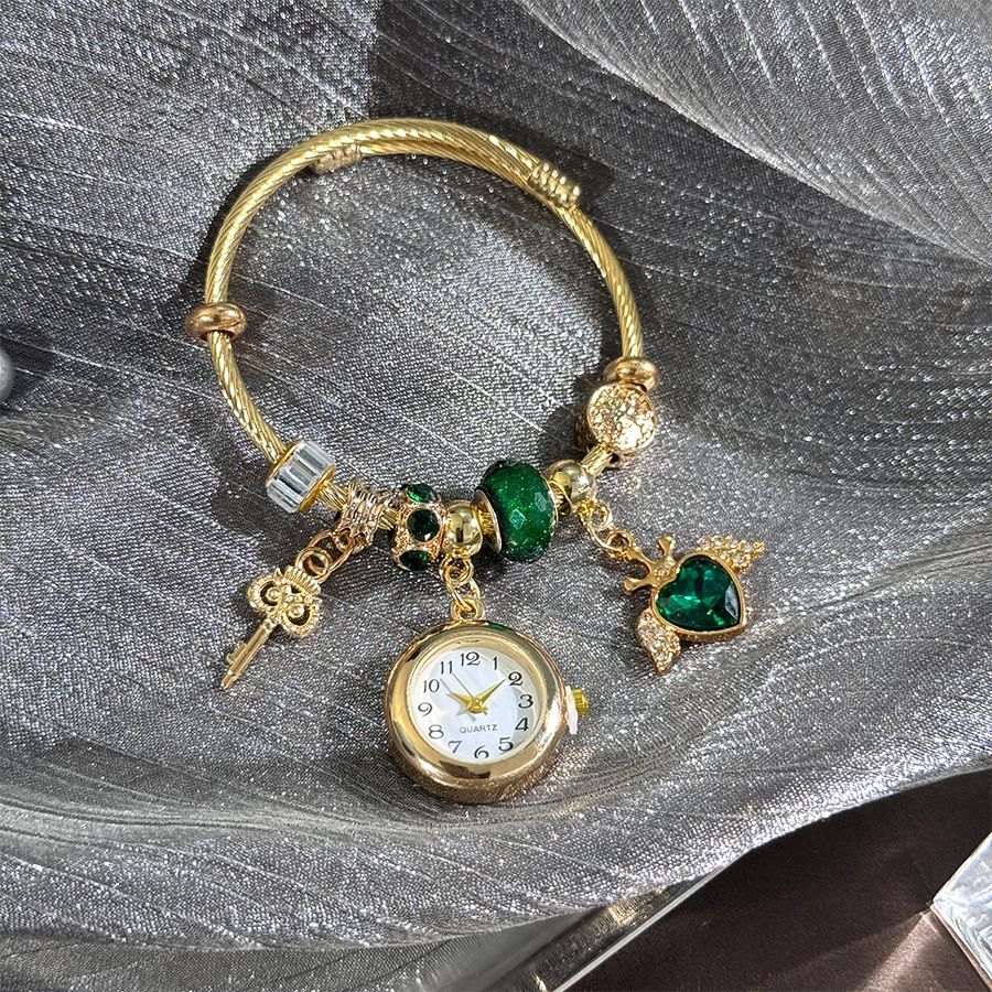 Cross-border Gold Bracelet Watch Adjustable opening Alloy bracelet Quartz Watch Beaded Small flower bracelet Watch