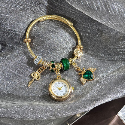 Cross-border Gold Bracelet Watch Adjustable opening Alloy bracelet Quartz Watch Beaded Small flower bracelet Watch