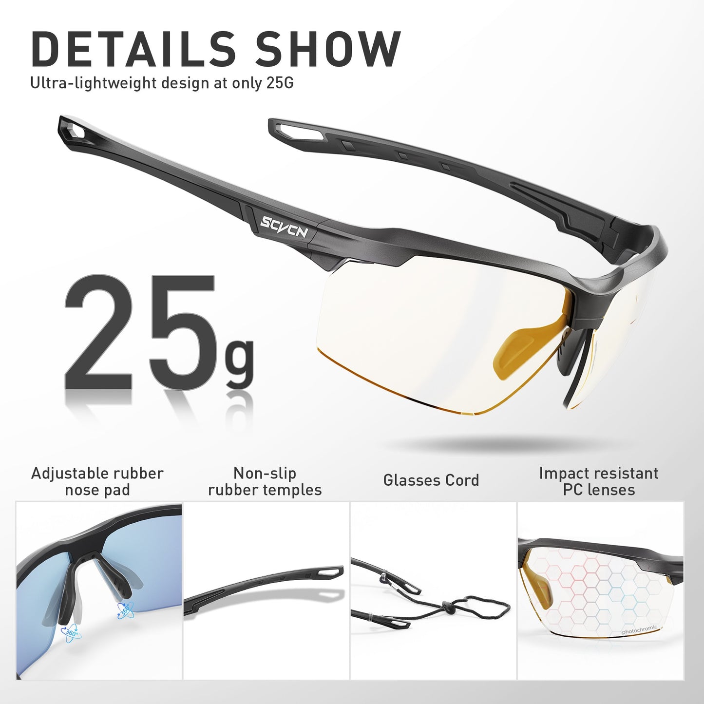 SCVCN Photochromic Cycling Sunglasses Bike Glasses Mountain Bicycle Hiking Golf UV400 Sports Glasses for Men Women Baseball