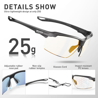 SCVCN Photochromic Cycling Sunglasses Bike Glasses Mountain Bicycle Hiking Golf UV400 Sports Glasses for Men Women Baseball