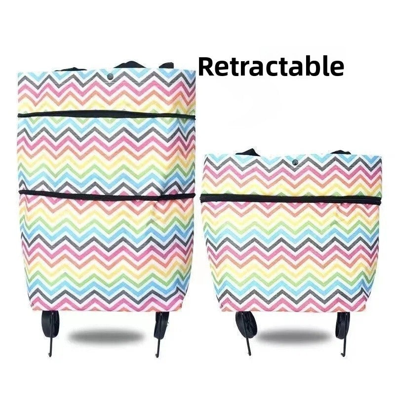 Shopping Bag with Wheels Foldable Hand Pull Extendable Vegetable Buying Car Casual Polyester Fiber Home Use Logo Addable