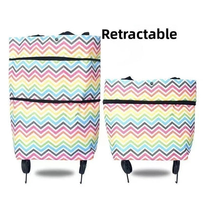 Shopping Bag with Wheels Foldable Hand Pull Extendable Vegetable Buying Car Casual Polyester Fiber Home Use Logo Addable