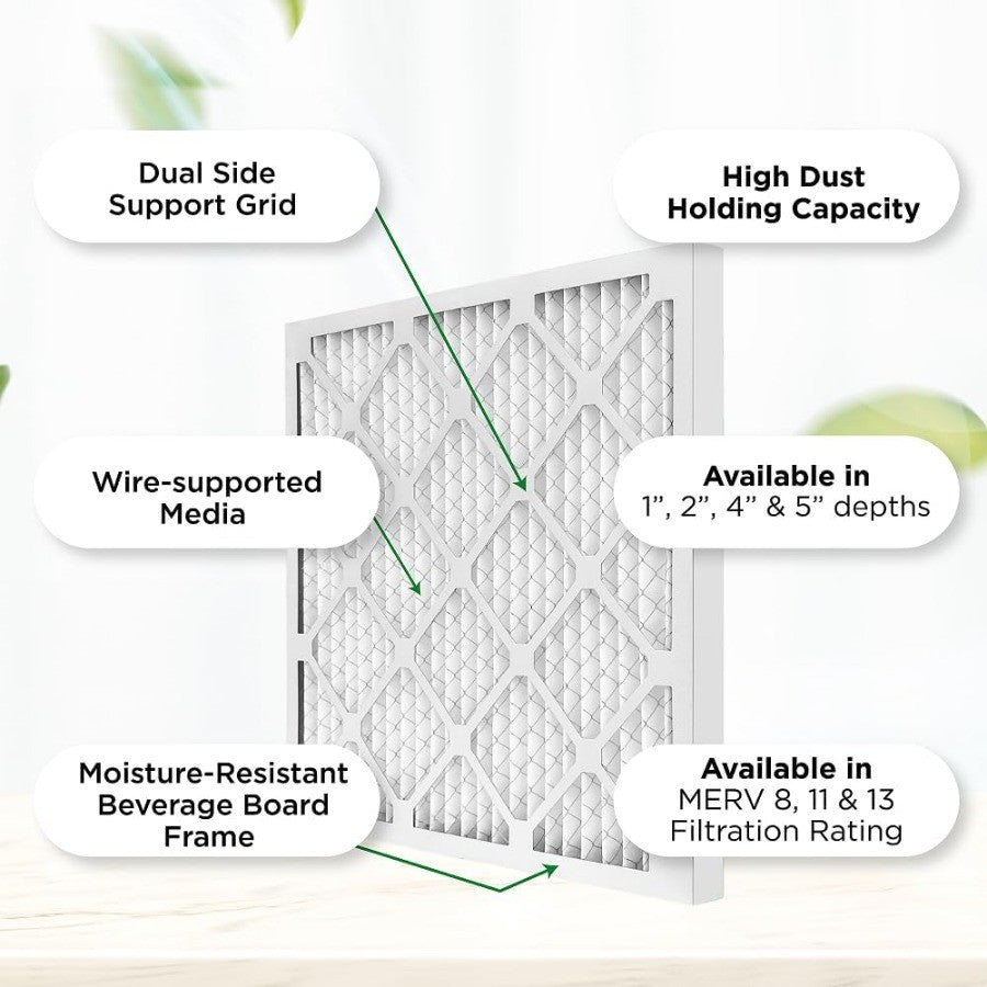 16x16x2 MERV 11 Pleated HVAC AC Furnace Air Filters Case of 12 Exact Size 15.5 x 15.5 x 1.75 Inches White High Efficiency Filtr