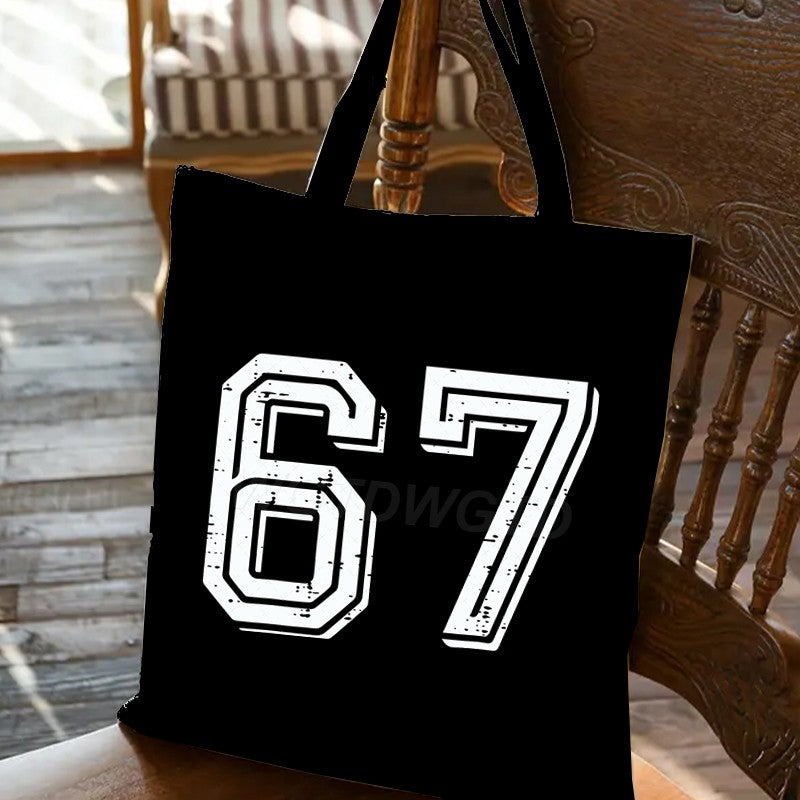 Fun Six Seven Trend 67 Number Creative Pattern Handbag Women Men Fashion Vintage Six Seven Tote Bags Birthday Gifts Shoulder Bag