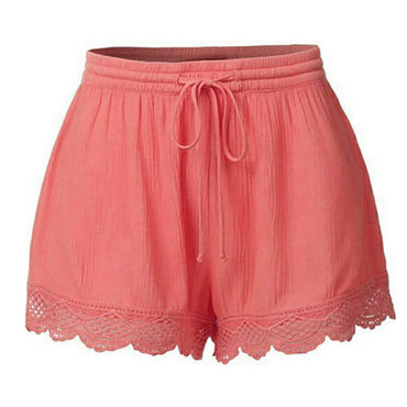 Ladies’ Casual And Versatile Solid Color Patchwork Lace Drawstring Shorts Basics Comfortable High Quality Plus Size Summer Pants