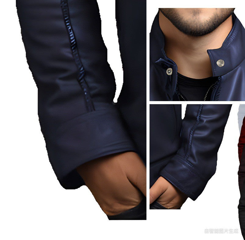 New Men's Business Leather Jacket for Autumn and Winter, Fashionable Stand Up Collar Casual Leather Jacket for Men
