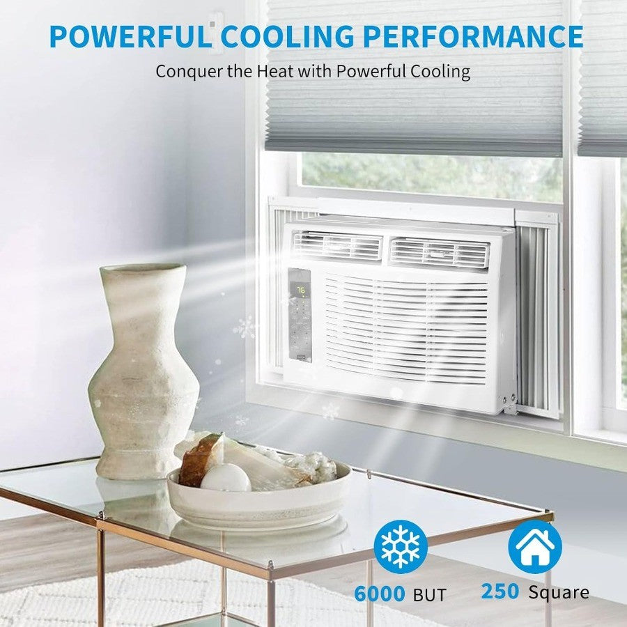 Ar Condicionado de Janela de 6000 BTU com Controle Inteligente Habilitado para WiFi e Operação Remota, Funcionalidade 3 em 1 de Ventilador e Desumidificador para Efic