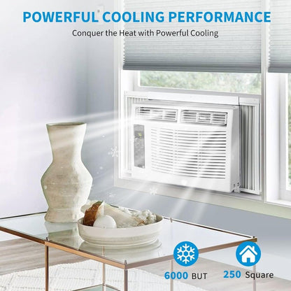 Ar Condicionado de Janela de 6000 BTU com Controle Inteligente Habilitado para WiFi e Operação Remota, Funcionalidade 3 em 1 de Ventilador e Desumidificador para Efic