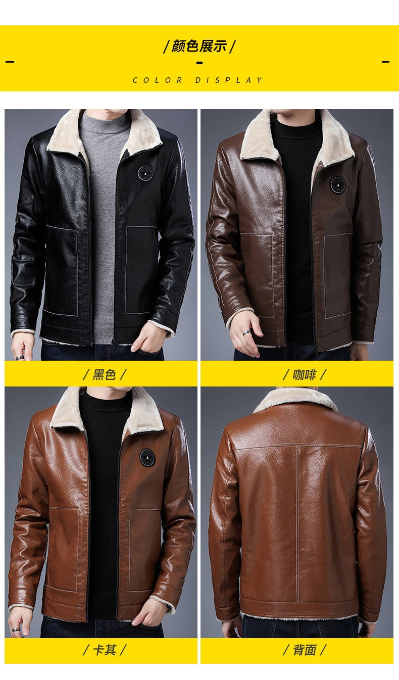 Plus Size Fur Collar Men's Leather Jackets Male Casual Plus Velvet Leather Jacket Thickened Style Leather Fashion Men Outerwear