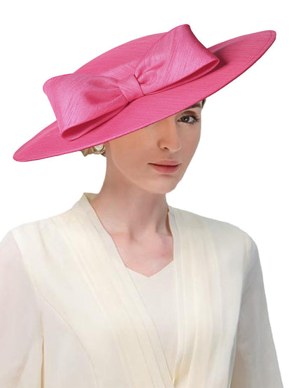 FS Elegante Chapéu de Aba Larga Marfim Feminino Grande Laço Ocasião Formal Kentucky Boné Feminino Casamento Coquetel Festa Fedora de Topo Reto 2024
