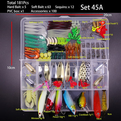 FFLYBG Novo Conjunto Misto de Iscas Artificiais Kit de Iscas Macias e Duras Minnow Jig de Metal Colher Acessórios de Pesca com Caixa Para Baixo Pique Crank
