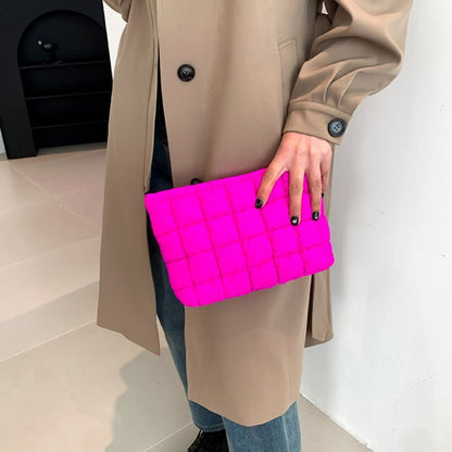 Fashion Puffy Quilted Padded Makeup Bag Zipper Storage Bag Cotton Clutch Bag Handbag Solid Color Cosmetic Bag Lady