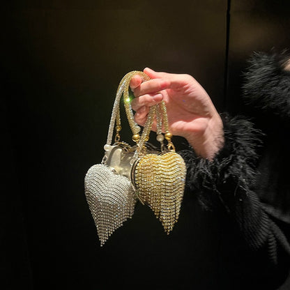 Luxury Small Bling Heart Shape Rhinestones Evening Clutch Purse Ladies Fashion Bag For Women Chain Shoulder Bag Party Gift