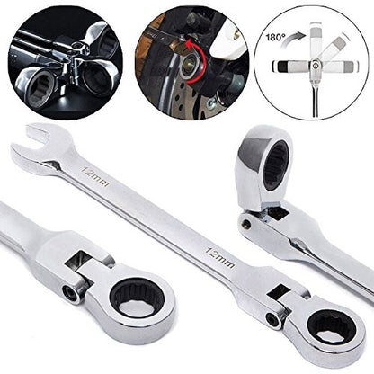 Chave Catraca Articulada Flexível FEITA 8-19mm Chave de Boca de Anel com Catraca Flexível Kit de Chaves Combinadas Métricas Articuladas Ferramentas Automotivas
