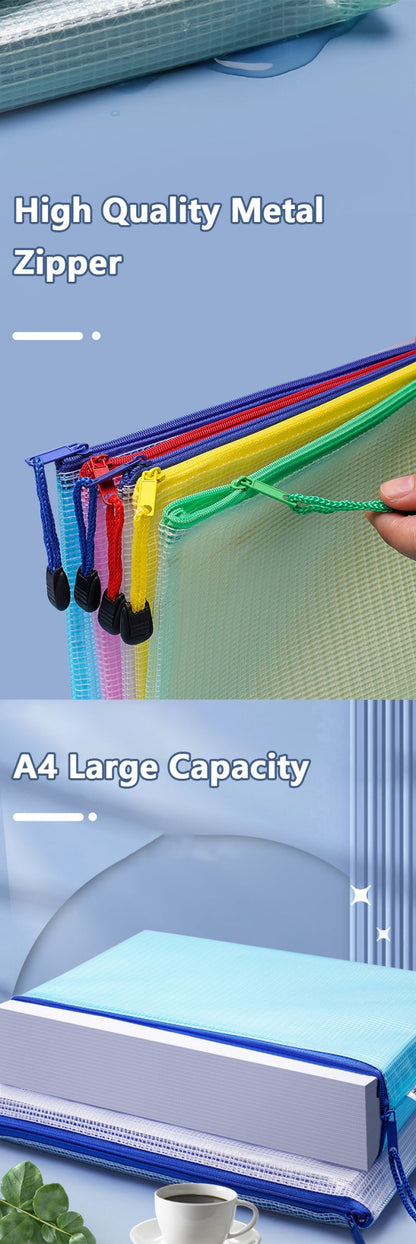 5PCS Stationery Storage Folder File Mesh Zipper Pouch A3 A4 A5 A6 B4 B5 Document Bag Zip File Folder School Office Supplies