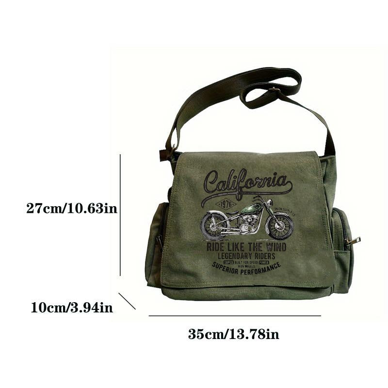 Vintage Men Canvas Messenger Bag Crossbody Bags Unisex Motorcycle Print Shoudler Bag Large Capacity Commuting Bag