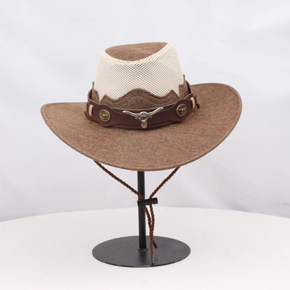 Wide Brim Western Cowboy Hats Ethnic Style Visor Cap Sunscreen Bucket Hat Mesh Knight Hat Sun Protection Fisherman Cap Travel