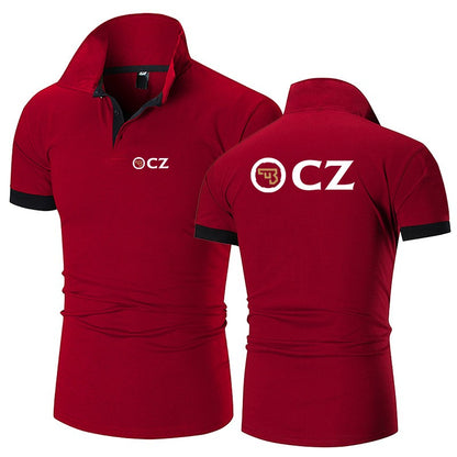 CZ Ceska Zbrojovka 2023 Masculina Nova Moda Verão Imperdível Camisa Polo de Algodão Respirável Casual Cor Sólida Slim Fit Roupa Top