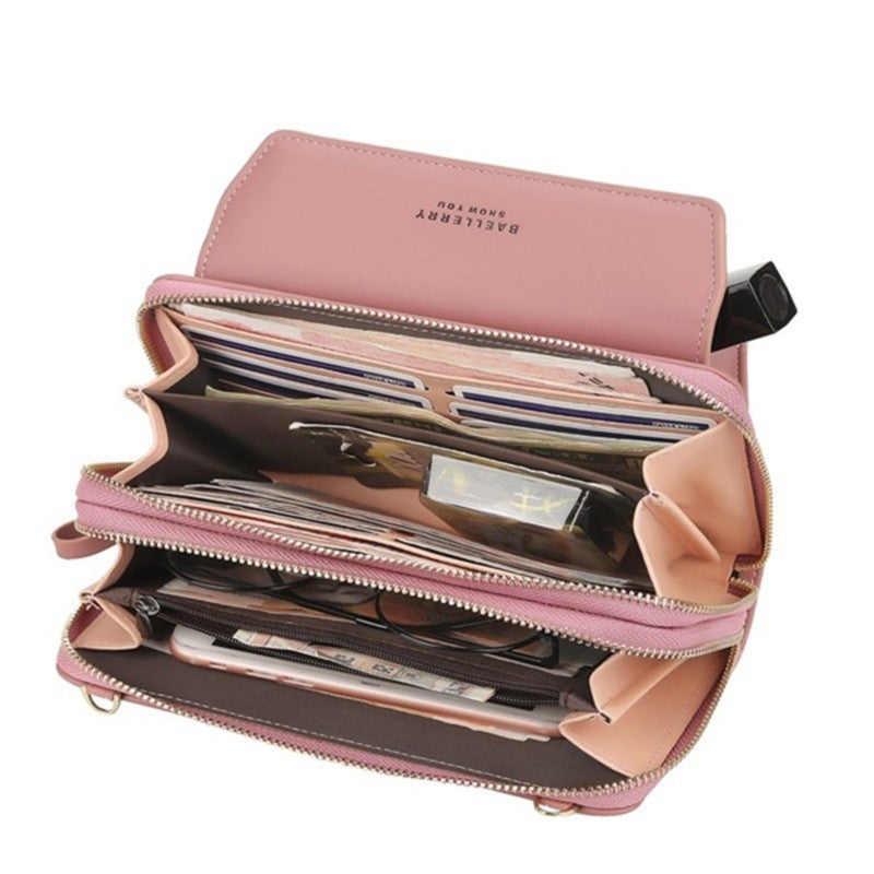 Women Long Wallet Korean Version Crossbody Bag Double Zipper Large Capacity Clutch Bag Shoulder Handbag Female Mobile Phone Bag