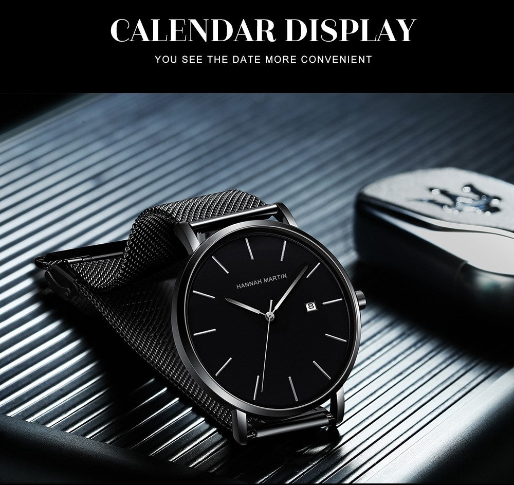 Classic Bauhaus Design Men Watch Dark Blue  Japan Quartz Waterproof Stainless Steel Fashion Business Calendar Ultra Thin Watches