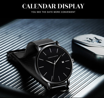 Classic Bauhaus Design Men Watch Dark Blue  Japan Quartz Waterproof Stainless Steel Fashion Business Calendar Ultra Thin Watches