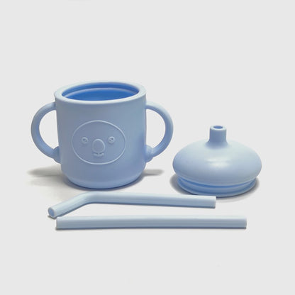 Silicone Learning Mug With Straw Children's Drop Resistant High Temperature Training Cup With Lid Baby Silicone Mug