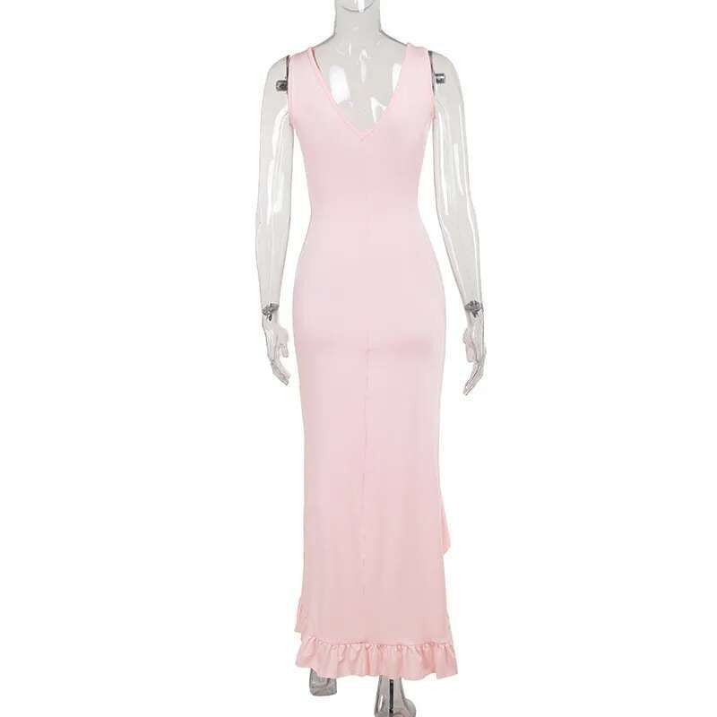 Avrilyaan Ruffle High Split Sexy Dress Women 2024 Robes Elegant Evening Summer D