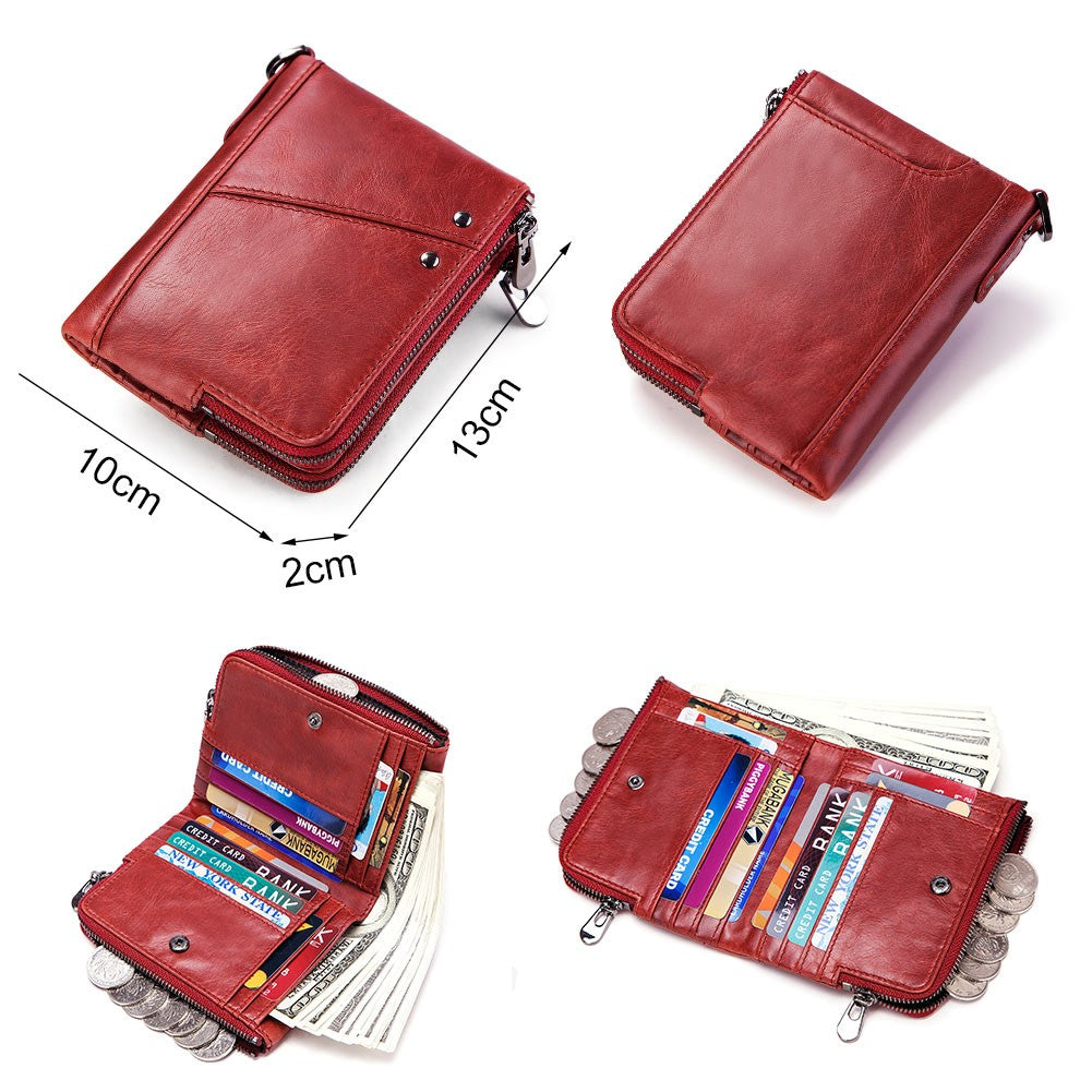 Women's Wallet Fashion Genuine Leather Short Female Purse ID Card Holder Wallets RFID Ladies Clutch With Zipper Coin Purse