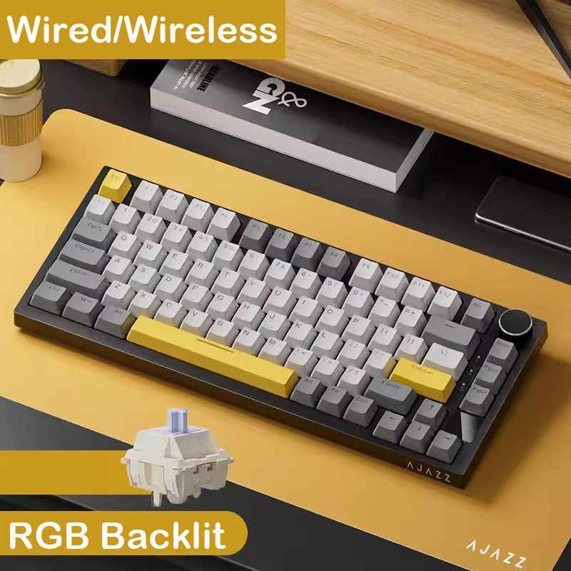 Teclado Mecânico Gamer AJAZZ AK820 Pro com Fio e Sem Fio, Tri-Modo, Retroiluminação RGB, Switches Hot-Swappable, Layout Compacto de 70%, PC/Mac