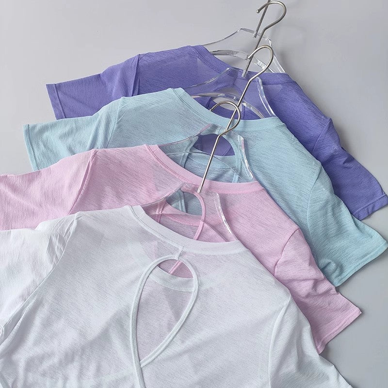 Women's Tight Sports T-shirt Quick Dry Short Sleeve Yoga T-shirt Pilates Fitting Fitness Back Hollow Out Running T-shirt