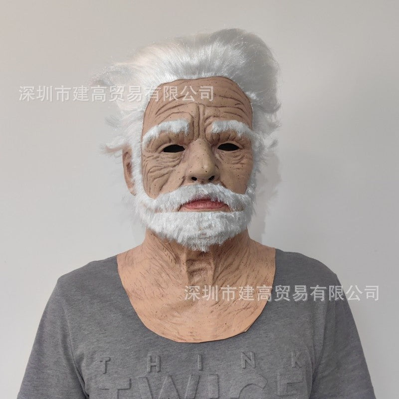 Old Man Mask Full Head Realistic Grandpa Face Wig Scary Elderly Costume For Halloween Party Centerpiece Home Display For Adults