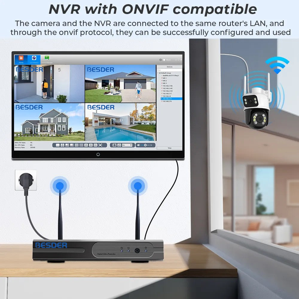 BESDER 8MP PTZ Wifi Camera Outdoor Night Vision Dual Screen Human Detection 4MP Security Protection CCTV Surveillance IP Camera