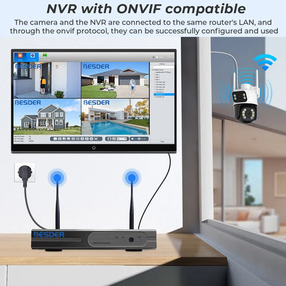 BESDER 8MP PTZ Wifi Camera Outdoor Night Vision Dual Screen Human Detection 4MP Security Protection CCTV Surveillance IP Camera
