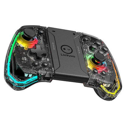 LinYuvo KS40 Transparent Wireless Gamepad for Switch/OLED with 8 Color LED,Turbo Function.Controller Joystick for Switch Lite