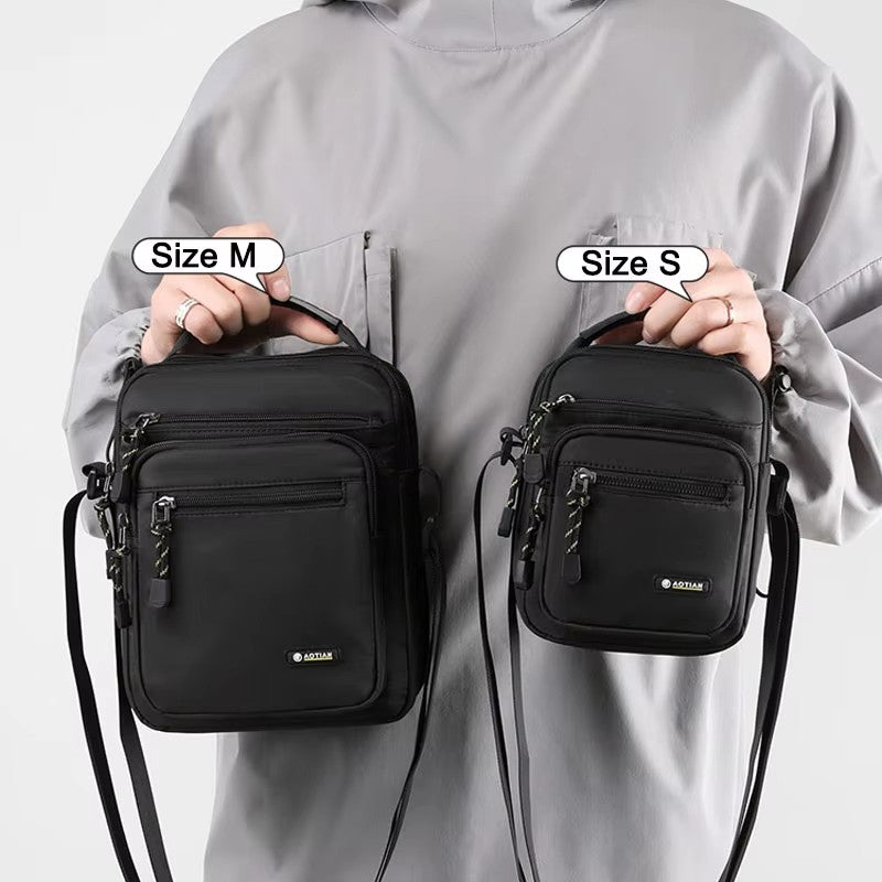 Men Multi-layer Shoulder Bag Fashionable Casual Lightweight Nylon Crossbody Bag for Daily Outing Commuting Small Handbag