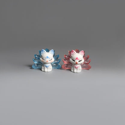 1/6Pcs Cute 9 Tailed Fox Resin Figurine, Kawaii Fantasy Miniature Mythical Fox Animal Decor for Desk Shelf Car Collectible Gift