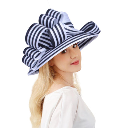 FS Satin Cloth Kentucky Derby Hats For Women Ladies Stripe Formal Tea Party Dress Wedding Bridal Elegant Church Cap Bowler Hat