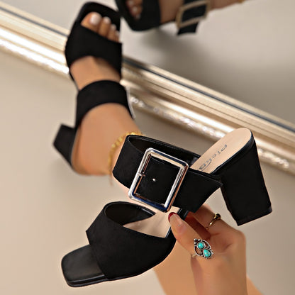 Women Sandals 2025 New Summer Square Toe Thick-soled Slippers Outdoor Sexy Shoes for Women Elegant Fashion Solid Color Sandals