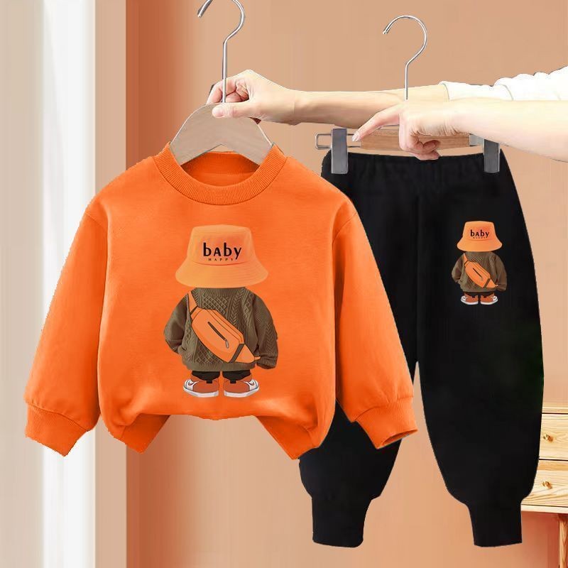 Roupas Infantis Meninos e Meninas Outono Manga Comprida Top e Calça Conjuntos de 2 Peças Crianças Menino e Menina Agasalho Esportivo Estampado de Urso