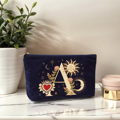 Velvet Handbag Vintage Printed Letter Pattern Makeup Bag