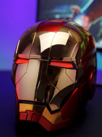 Novo capacete de Homem de Ferro AutoKing 1:1 Mk5 Cosplay Controle de Voz Olhos com Luz Modelo Brinquedos para Adultos Presente de Natal Elétrico Vestível